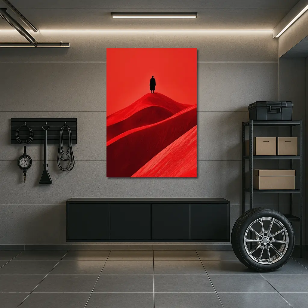 Lone Figure Standing On Red Sand Dunes – Wall Art