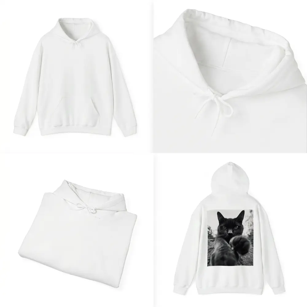 Black Cat Reaching Paw Toward Camera Outdoors – Hoodies