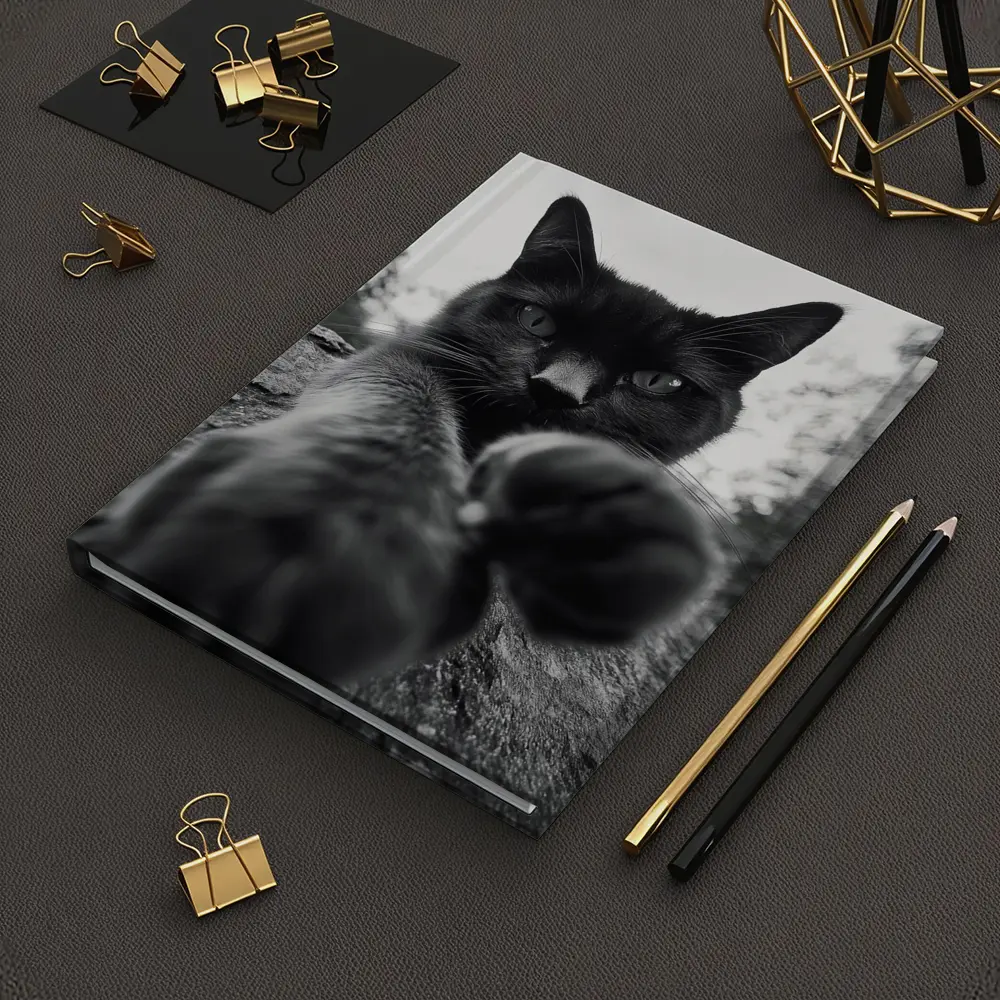 Black Cat Reaching Paw Toward Camera Outdoors – Notebooks