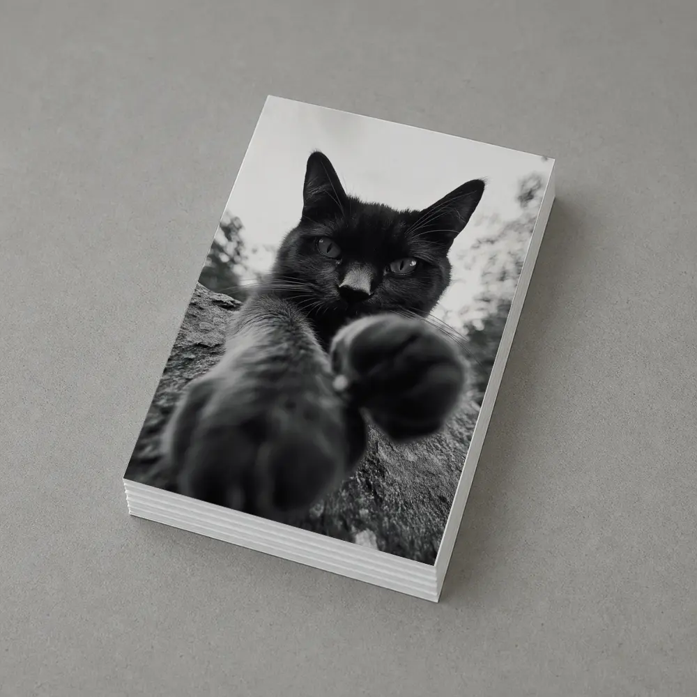 Black Cat Reaching Paw Toward Camera Outdoors – Postcards