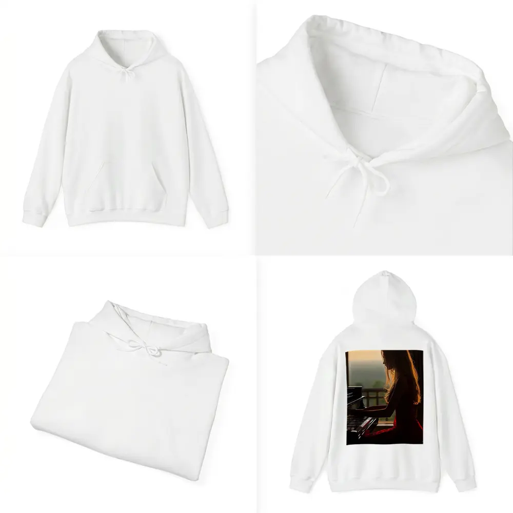 Woman Playing Piano Sunset Golden Light – Hoodies