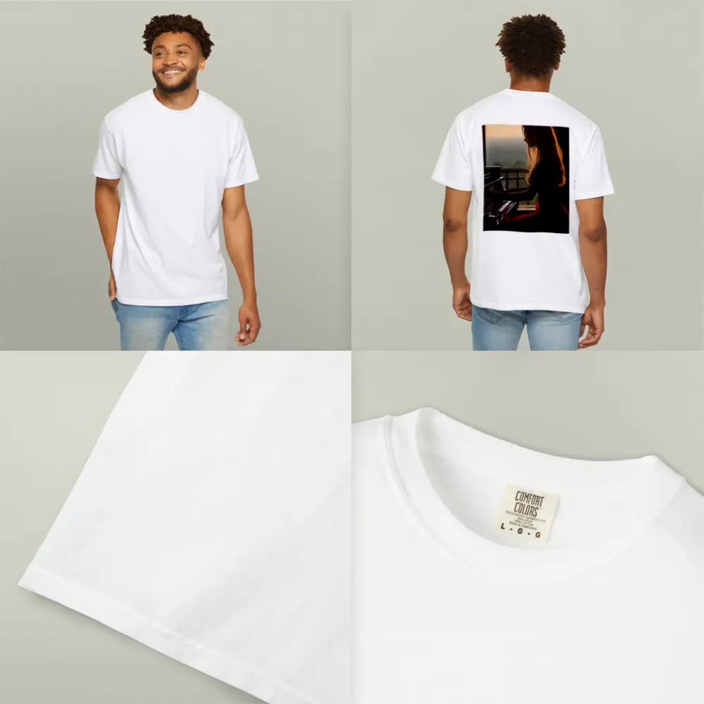 Woman Playing Piano Sunset Golden Light – T-Shirts