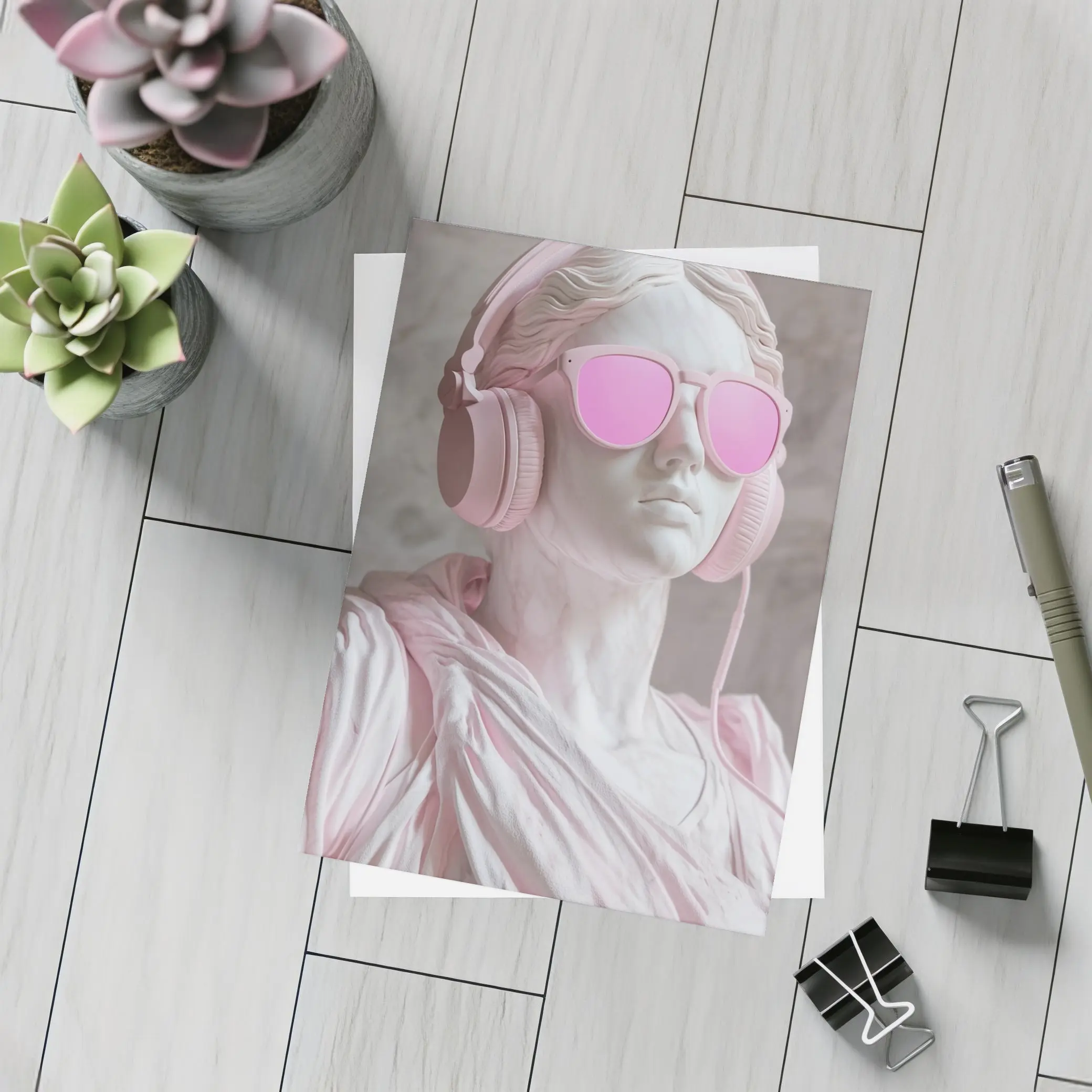 Greek Marble Statue Pink Headphones Sunglasses – Postcards
