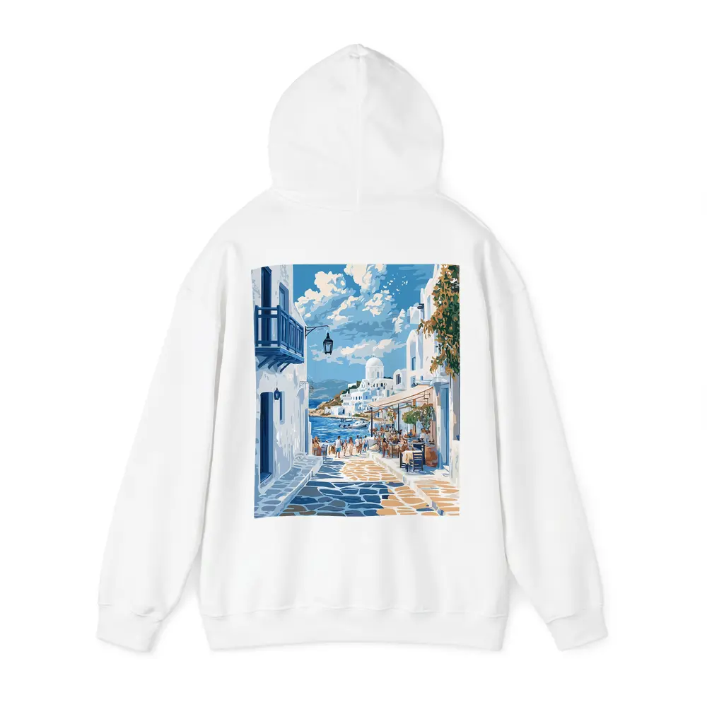 Greek Island Coastal Village Street Scene – Hoodies
