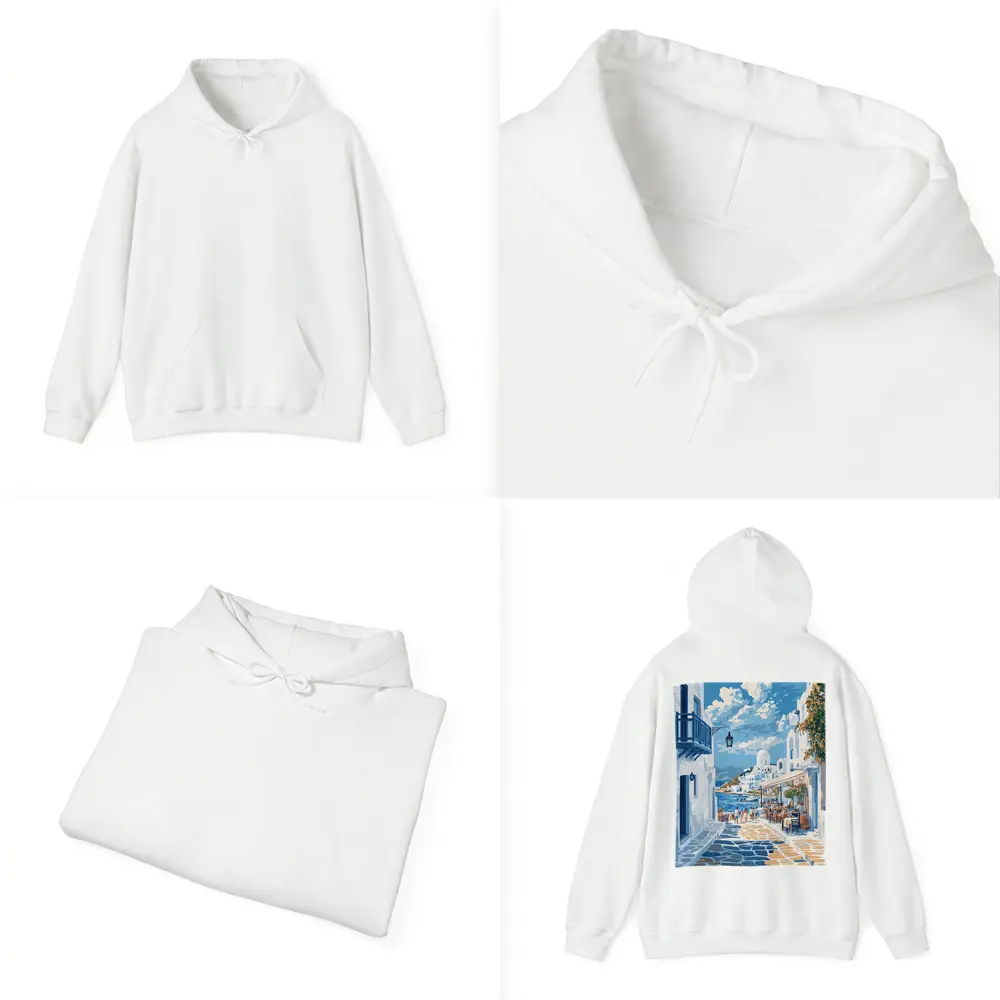 Greek Island Coastal Village Street Scene – Hoodies