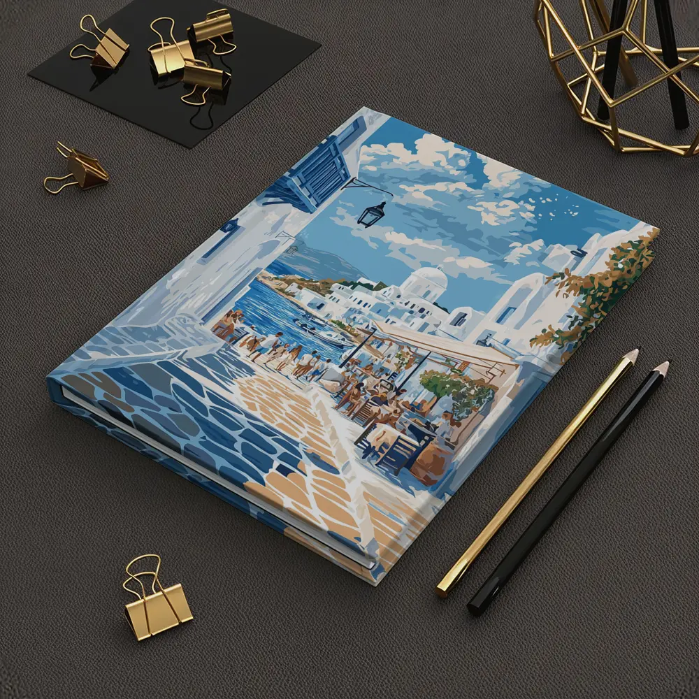 Greek Island Coastal Village Street Scene – Notebooks