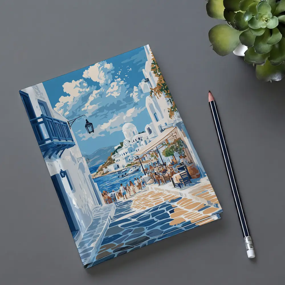 Greek Island Coastal Village Street Scene – Notebooks