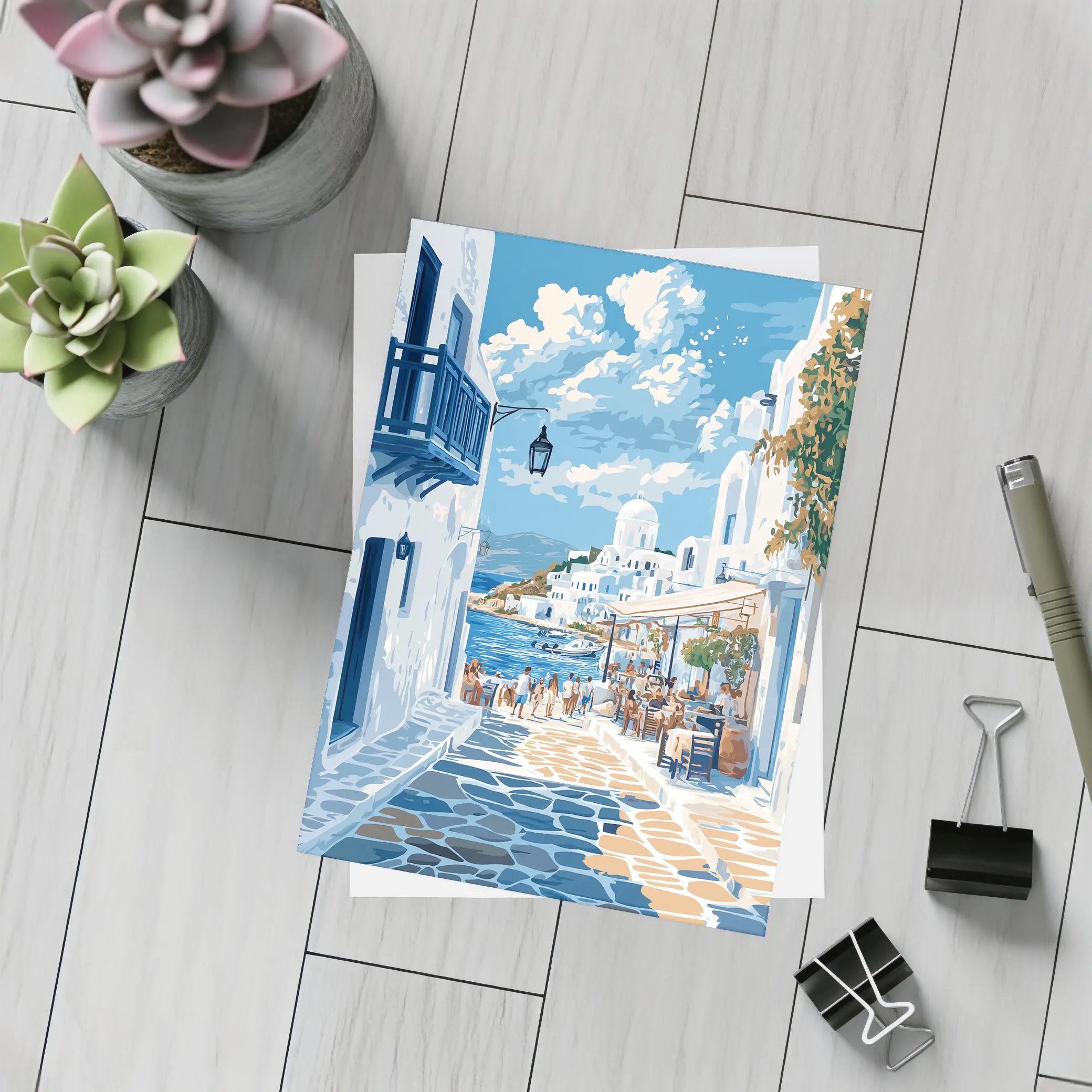 Greek Island Coastal Village Street Scene – Postcards