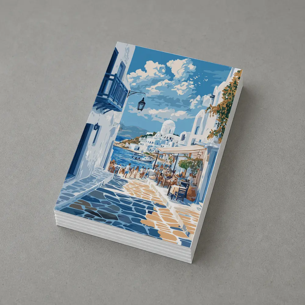 Greek Island Coastal Village Street Scene – Postcards
