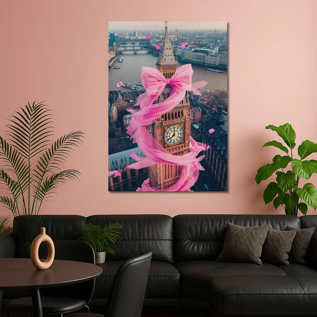Big Ben Pink Bow London Aerial View – Wall Art