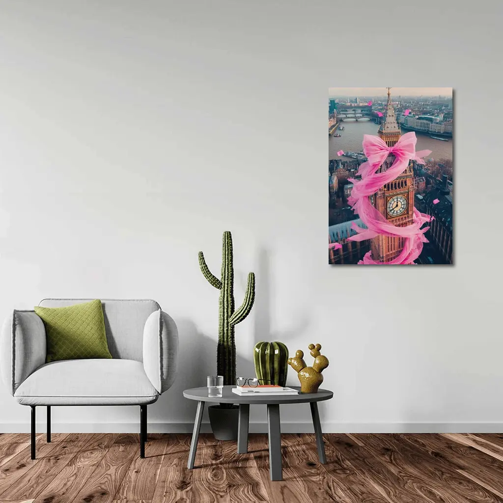 Big Ben Pink Bow London Aerial View – Wall Art