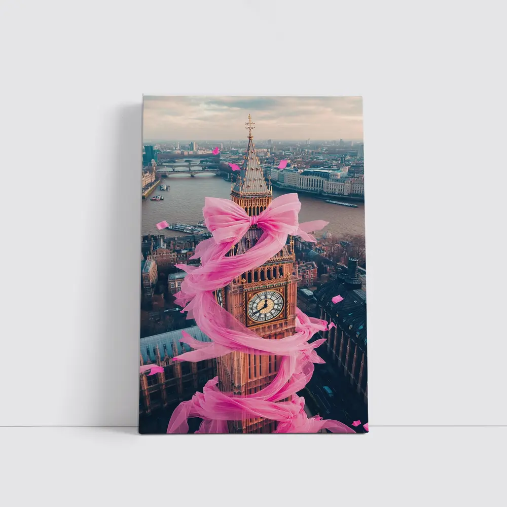 Big Ben Pink Bow London Aerial View – Wall Art
