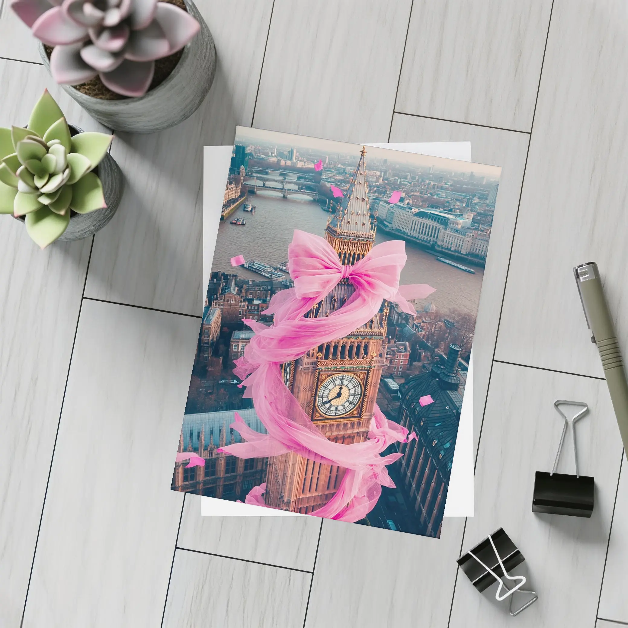 Big Ben Pink Bow London Aerial View – Postcards