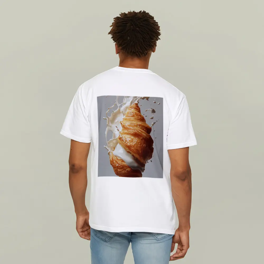 Golden Croissant Milk Splash White Background – T-Shirts