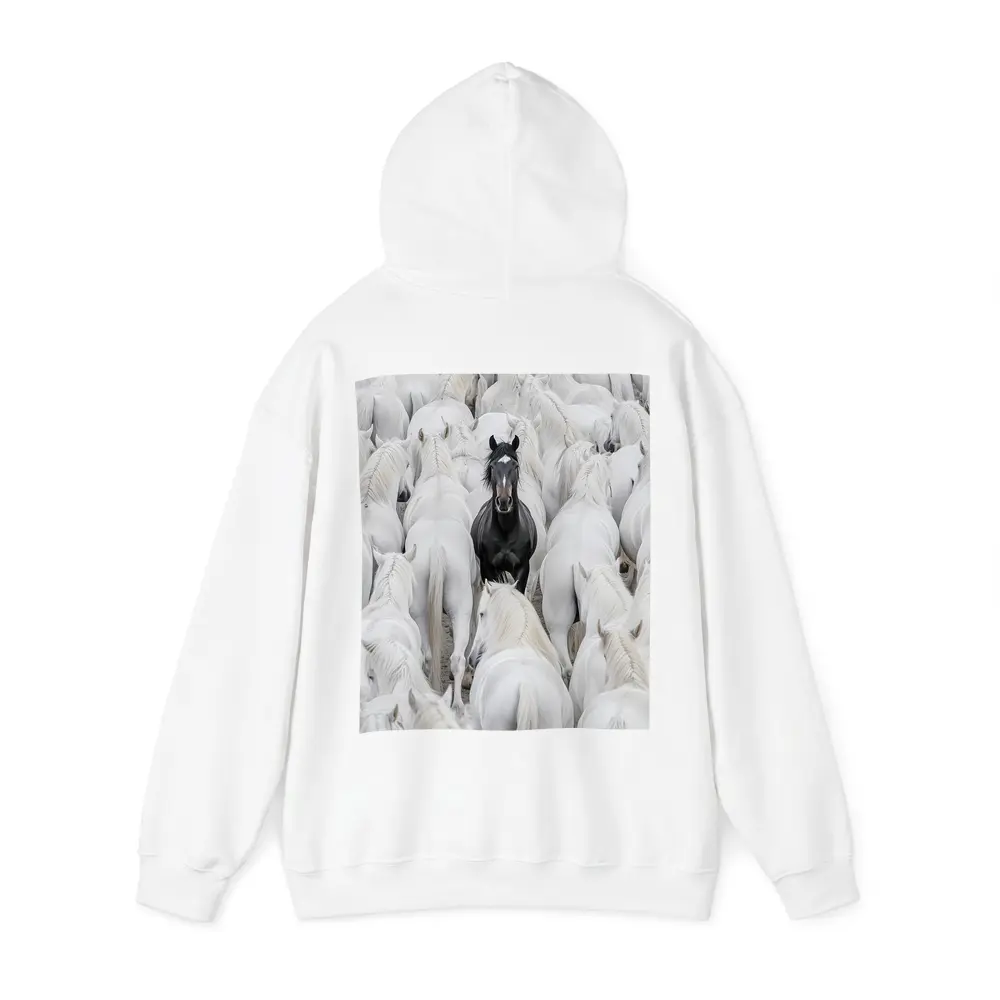 Black Horse Standing Among White Horses – Hoodies