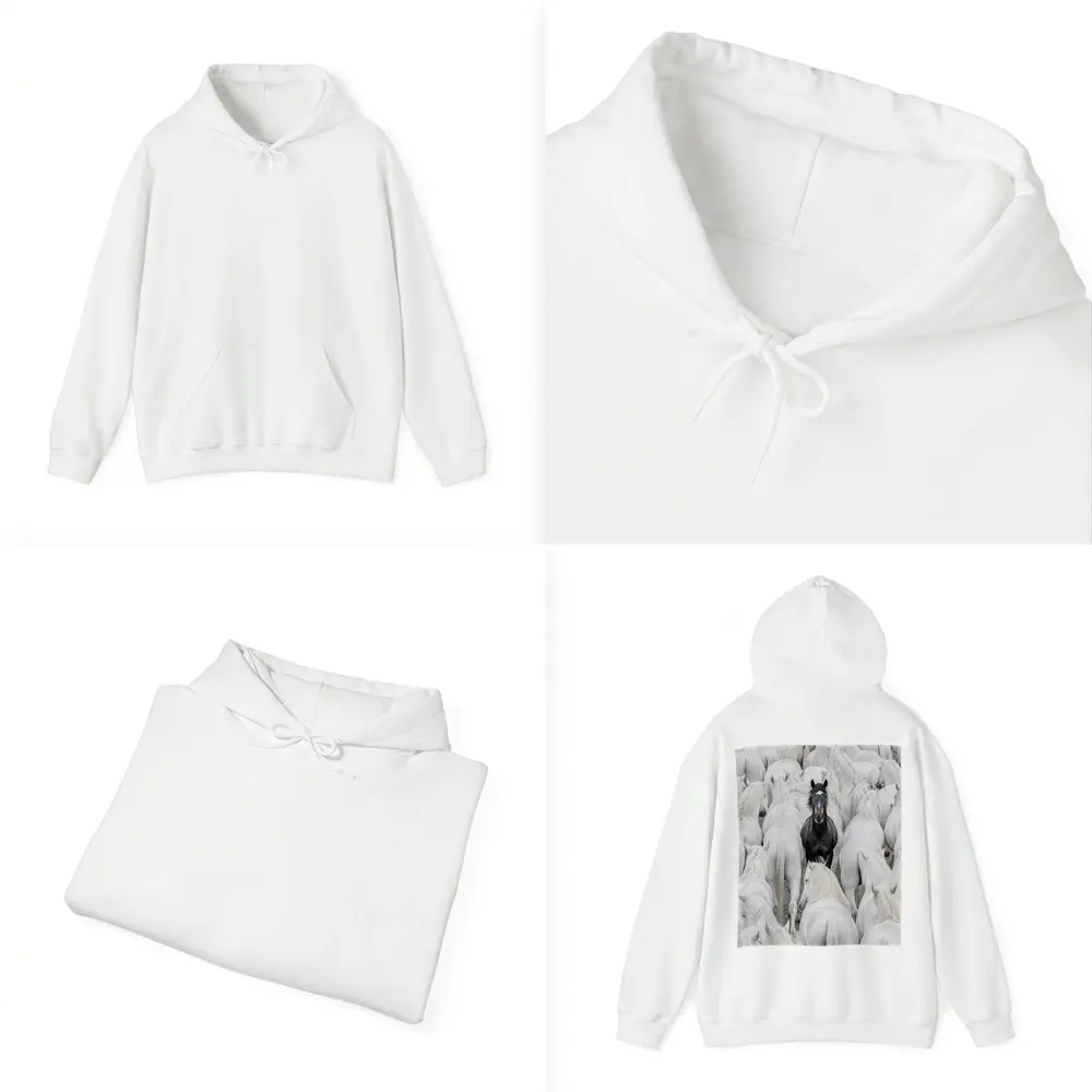 Black Horse Standing Among White Horses – Hoodies