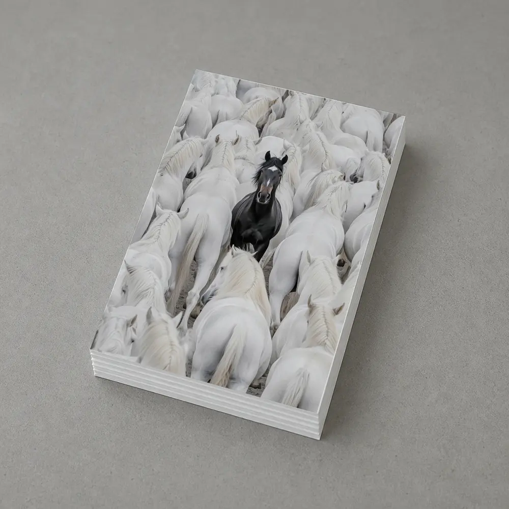 Black Horse Standing Among White Horses – Postcards