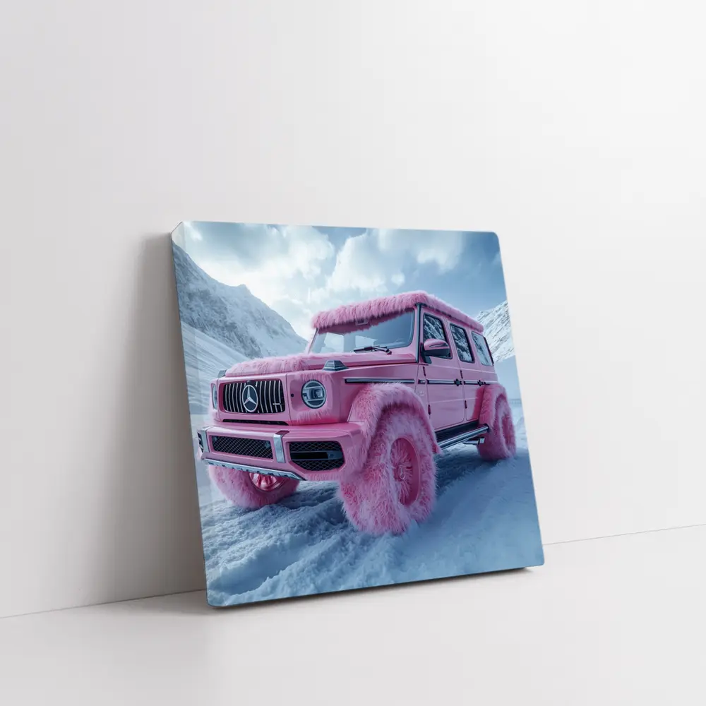 Pink Fur Mercedes G Class Snowy Mountains – Wall Art
