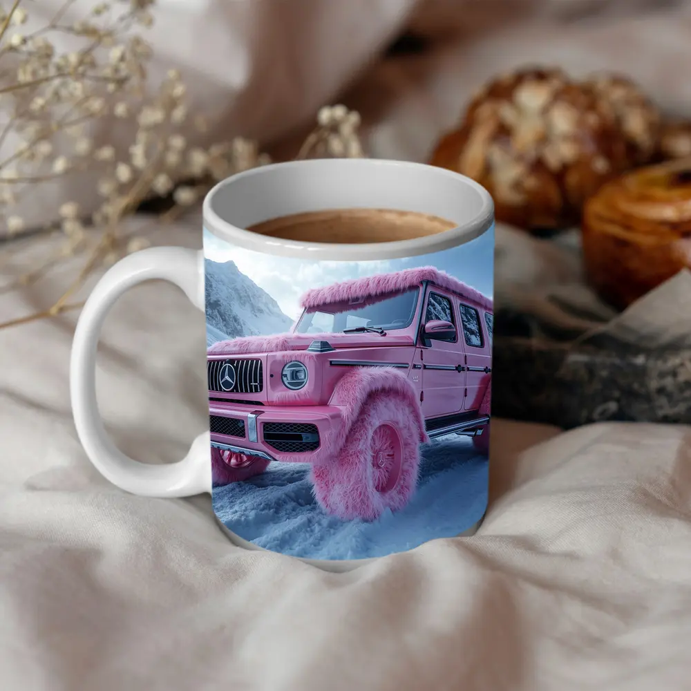 Pink Fur Mercedes G Class Snowy Mountains – Mugs