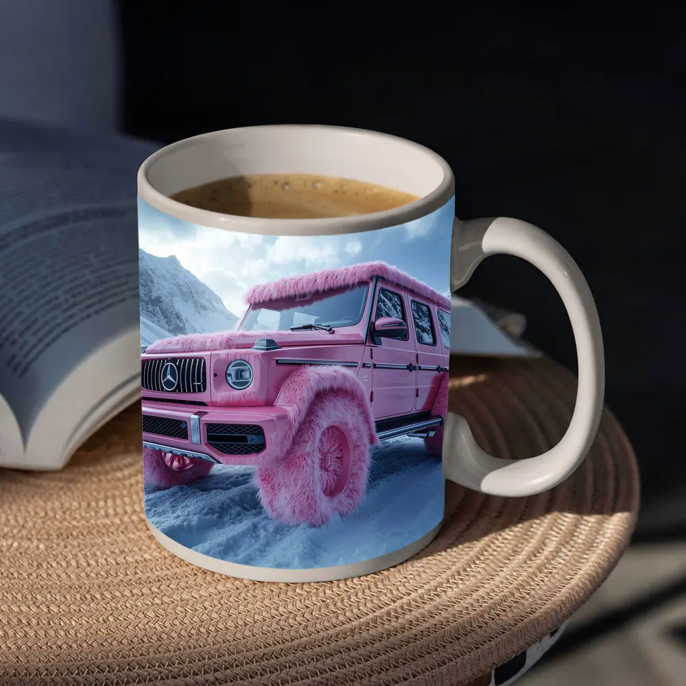 Pink Fur Mercedes G Class Snowy Mountains – Mugs