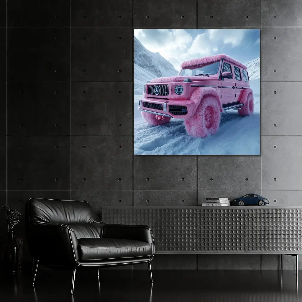 Pink Fur Mercedes G Class Snowy Mountains – Wall Art