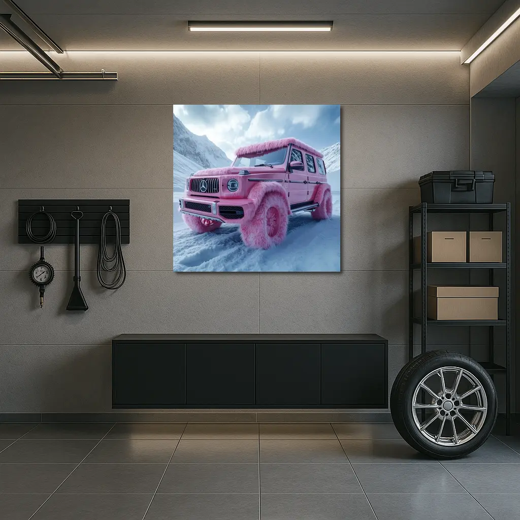 Pink Fur Mercedes G Class Snowy Mountains – Wall Art