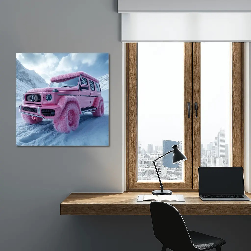 Pink Fur Mercedes G Class Snowy Mountains – Wall Art