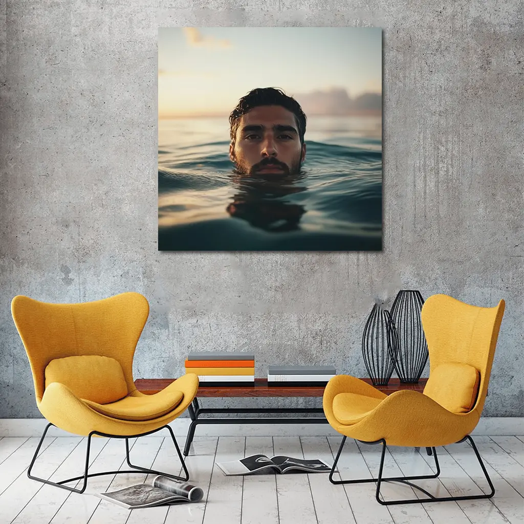 Man Emerging From Ocean At Sunset – Wall Art