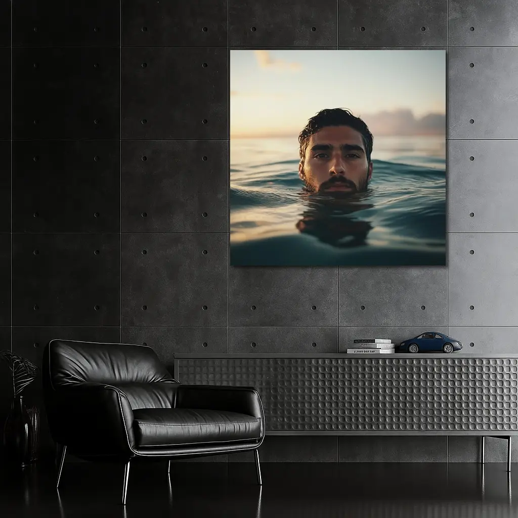 Man Emerging From Ocean At Sunset – Wall Art
