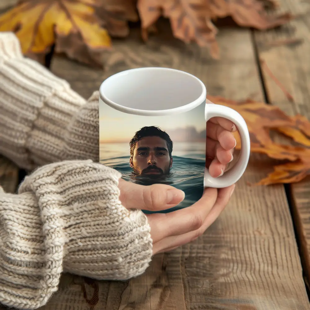 Man Emerging From Ocean At Sunset – Mugs