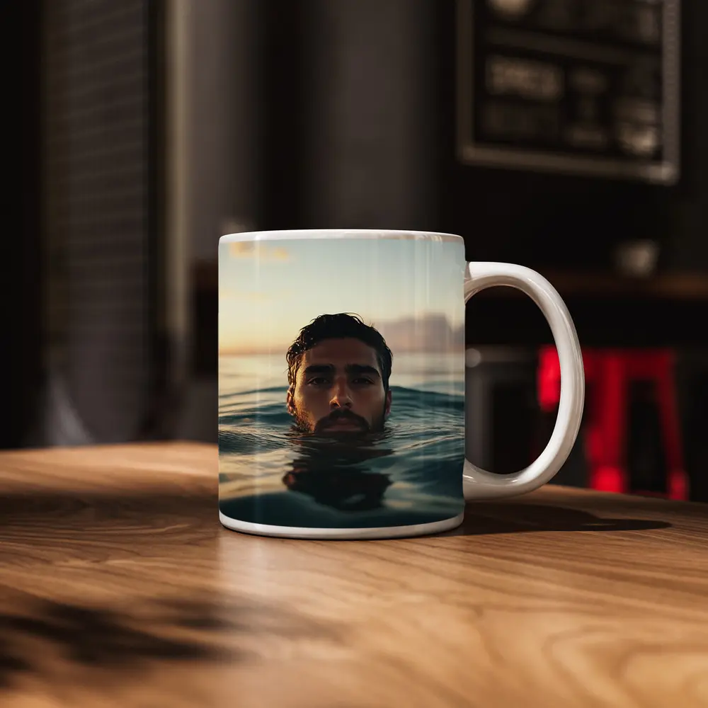 Man Emerging From Ocean At Sunset – Mugs