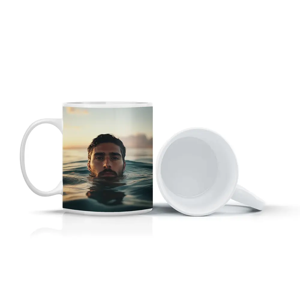 Man Emerging From Ocean At Sunset – Mugs