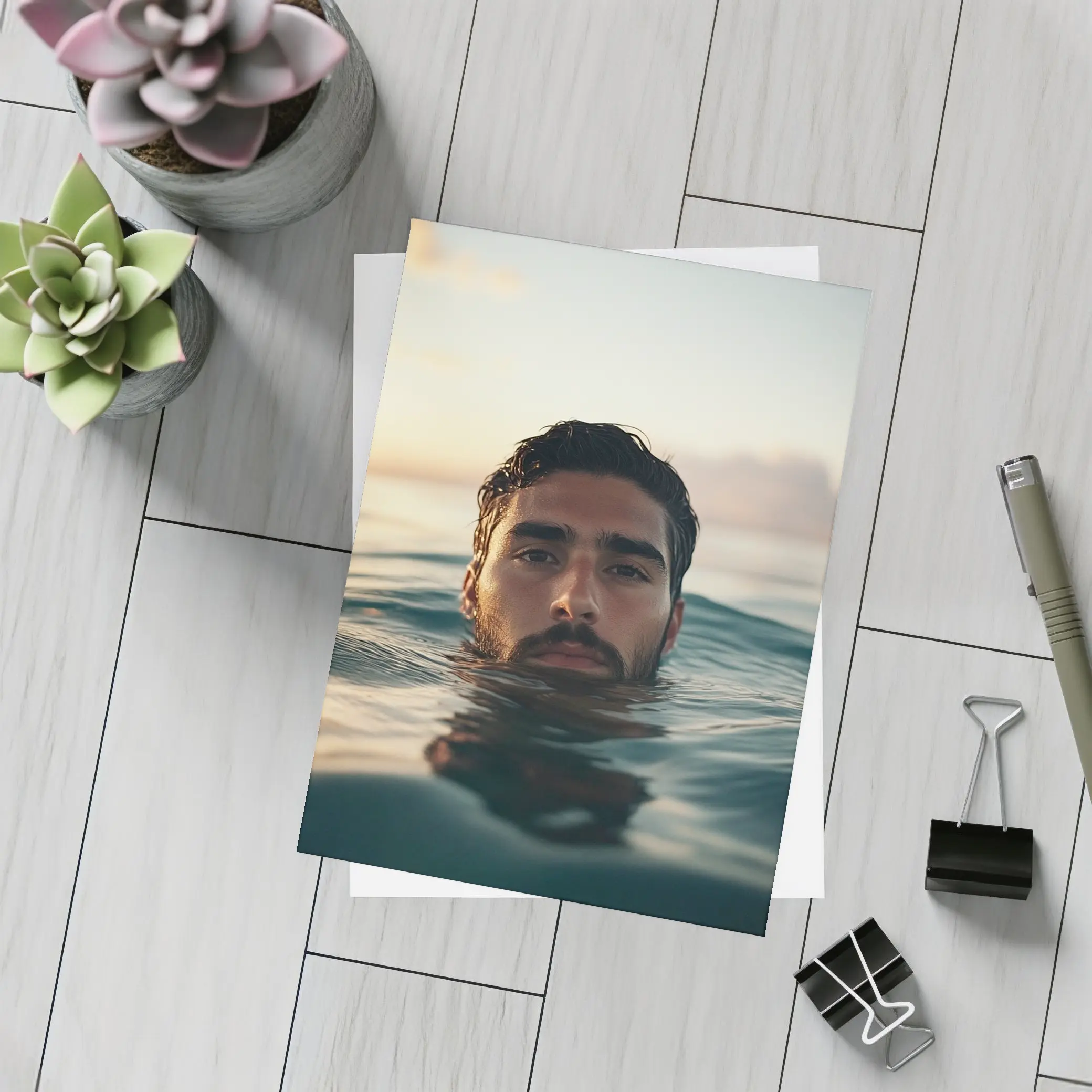 Man Emerging From Ocean At Sunset – Postcards