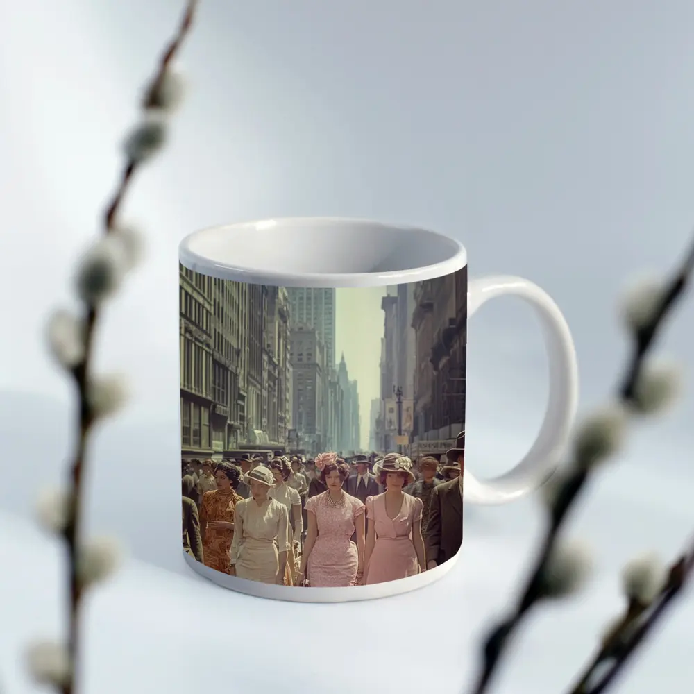 Retro Women Walking New York City Street – Mugs