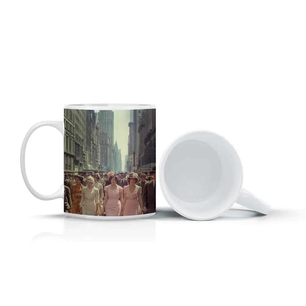 Retro Women Walking New York City Street – Mugs