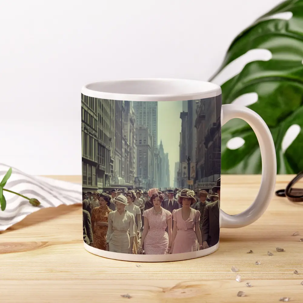 Retro Women Walking New York City Street – Mugs