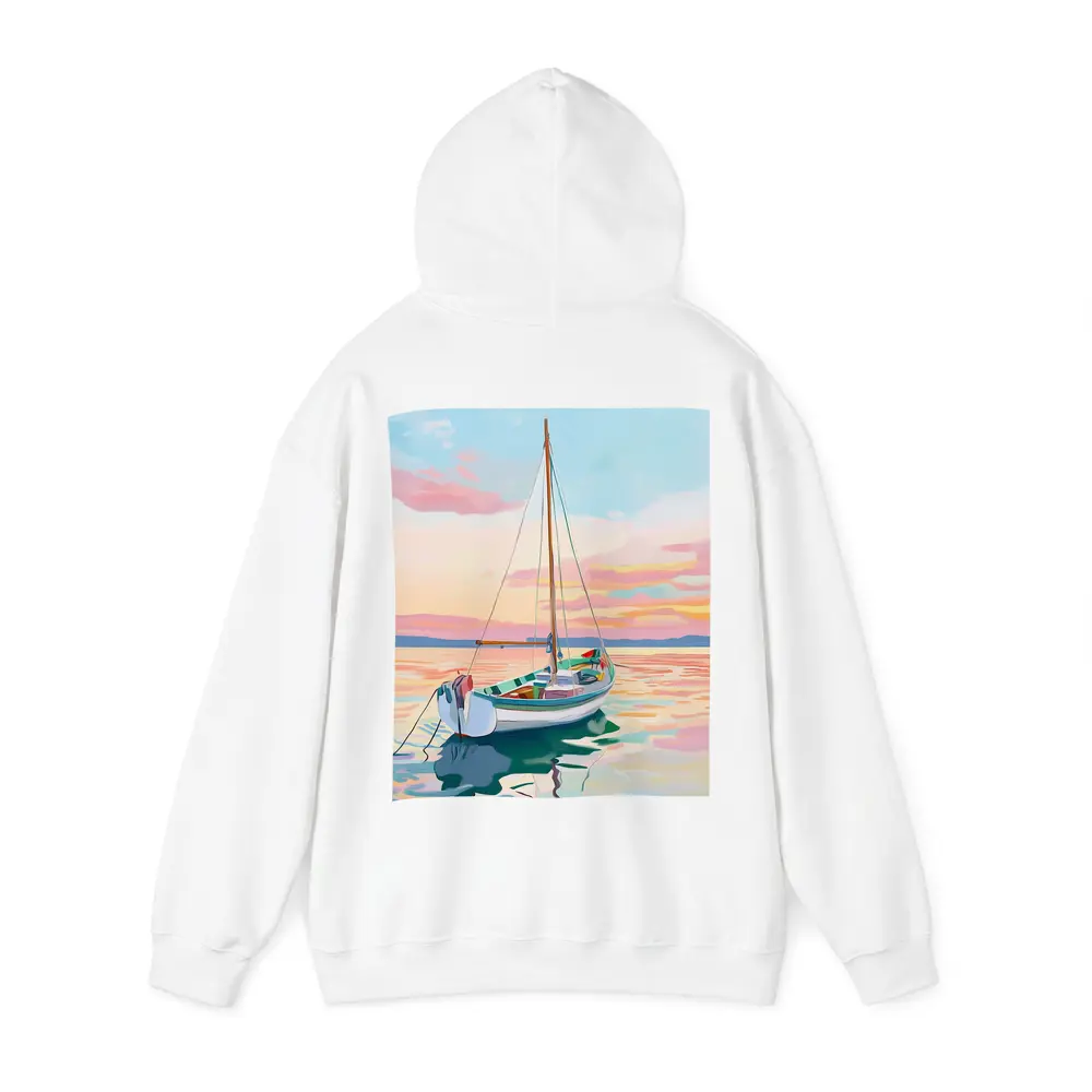 Sailboat Moored At Pastel Sunset Sea – Hoodies