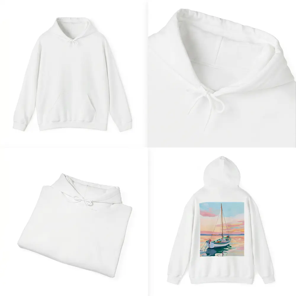Sailboat Moored At Pastel Sunset Sea – Hoodies