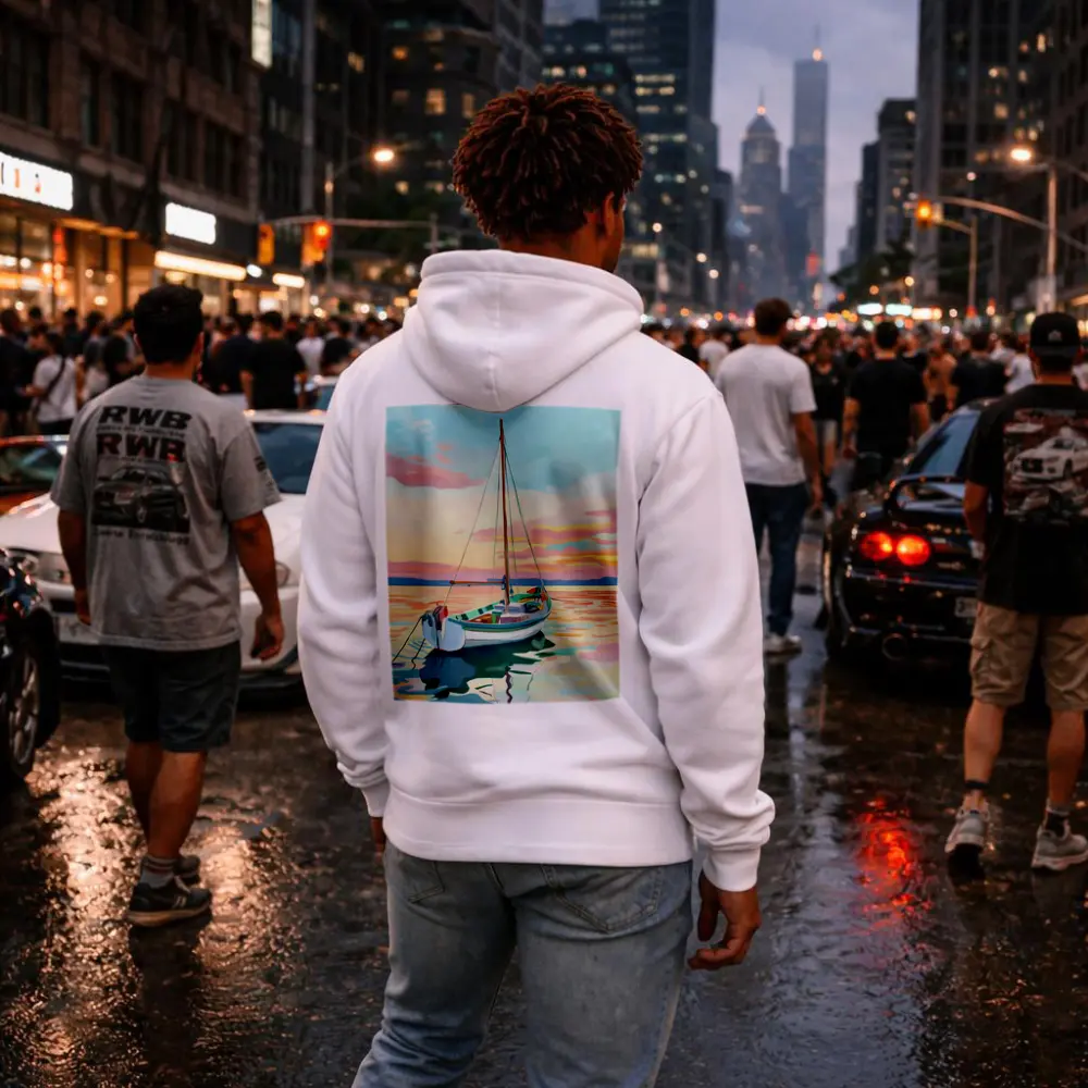 Sailboat Moored At Pastel Sunset Sea – Hoodies