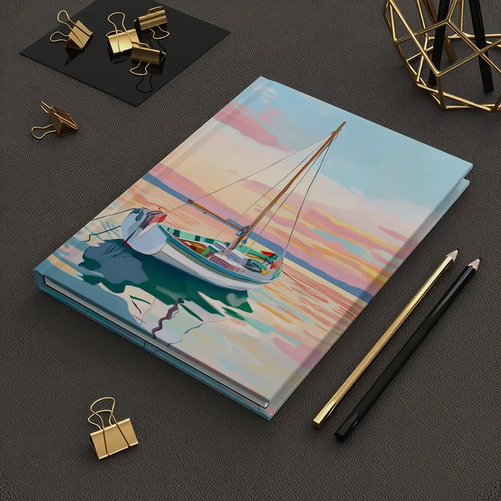 Sailboat Moored At Pastel Sunset Sea – Notebooks