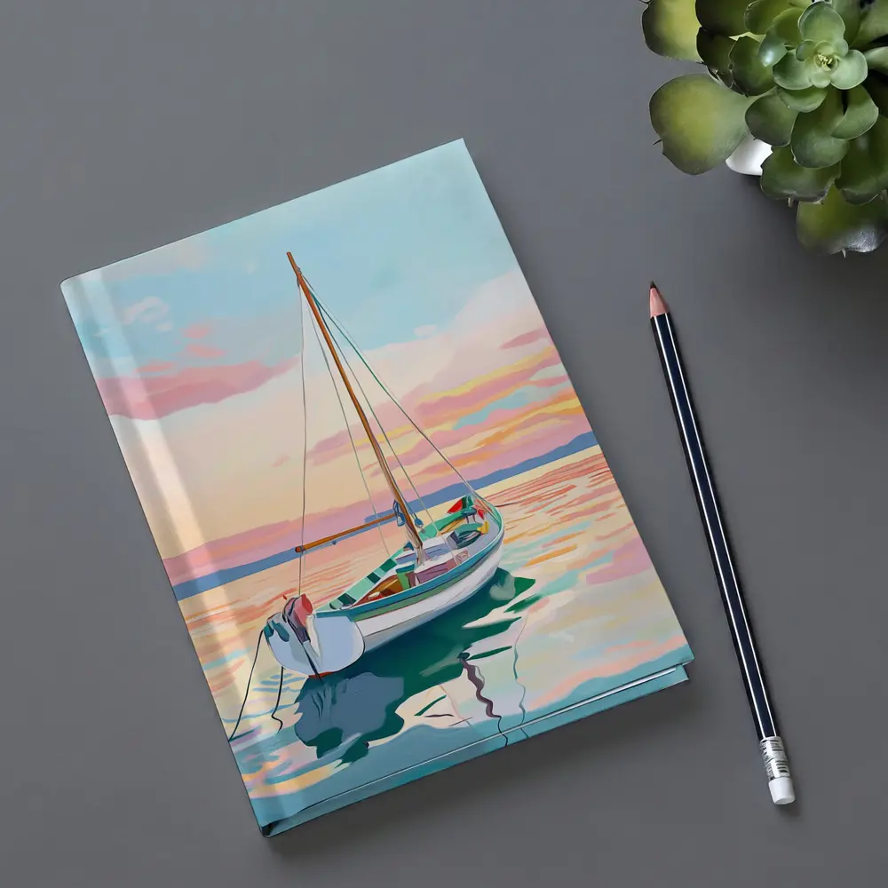 Sailboat Moored At Pastel Sunset Sea – Notebooks