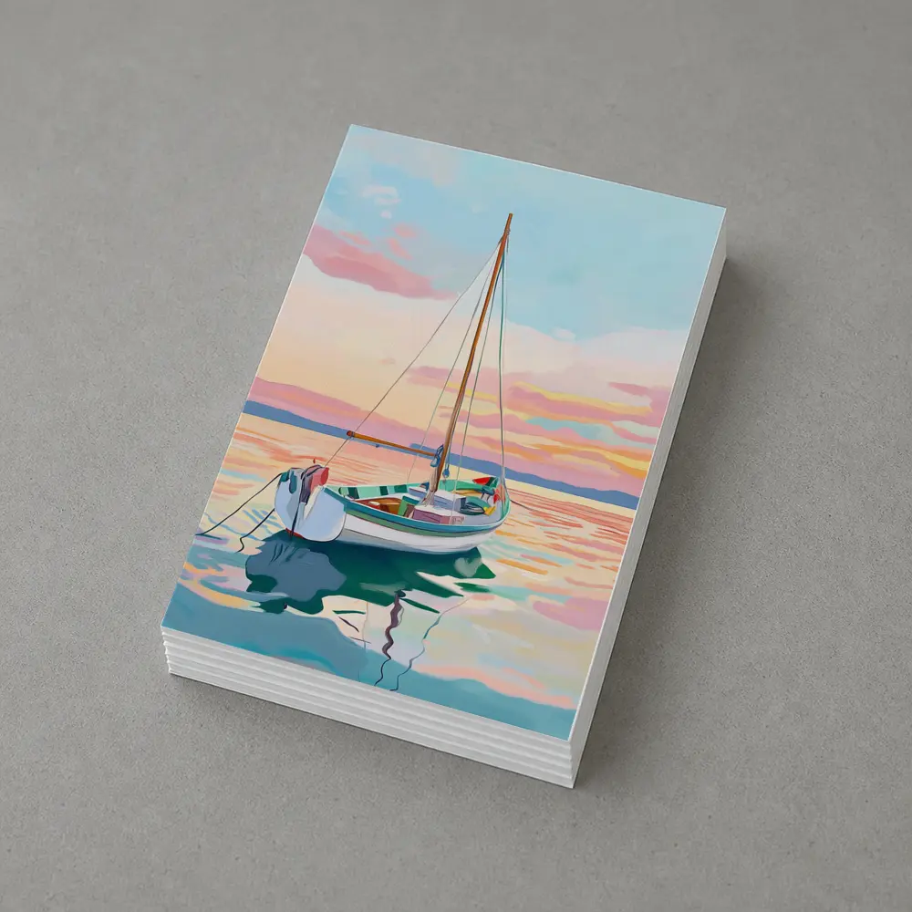 Sailboat Moored At Pastel Sunset Sea – Postcards