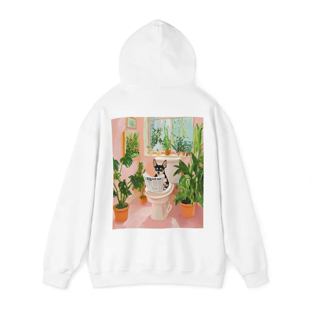 Chihuahua Reading Newspaper Pink Bathroom Plants – Hoodies