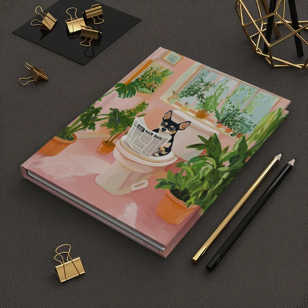 Chihuahua Reading Newspaper Pink Bathroom Plants – Notebooks
