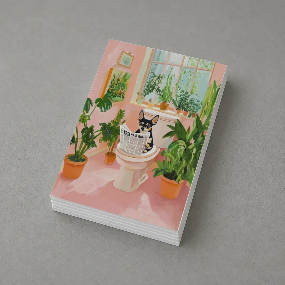 Chihuahua Reading Newspaper Pink Bathroom Plants – Postcards