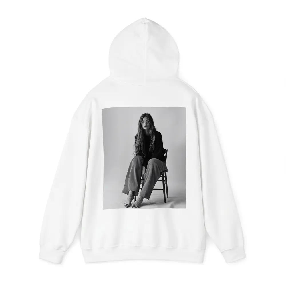 Young Woman Sitting Chair Black White – Hoodies