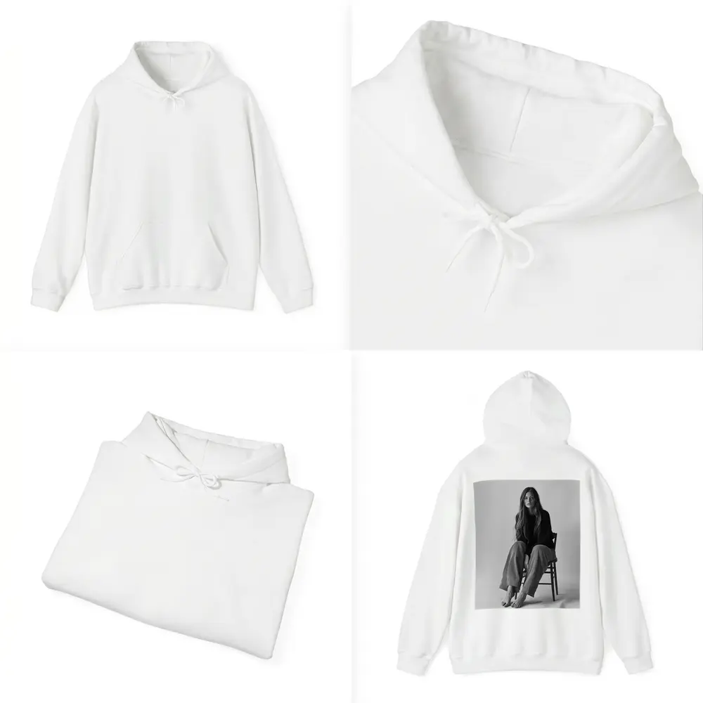 Young Woman Sitting Chair Black White – Hoodies