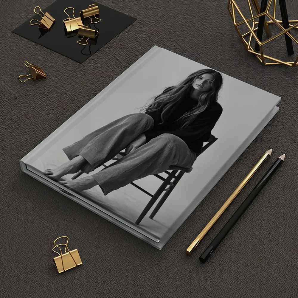 Young Woman Sitting Chair Black White – Notebooks
