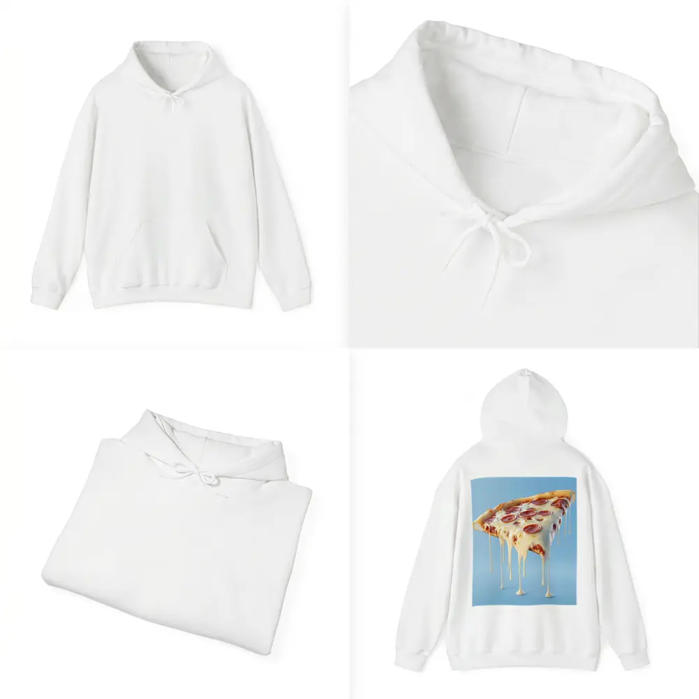 Cheesy Pepperoni Pizza Slice Blue Background – Hoodies