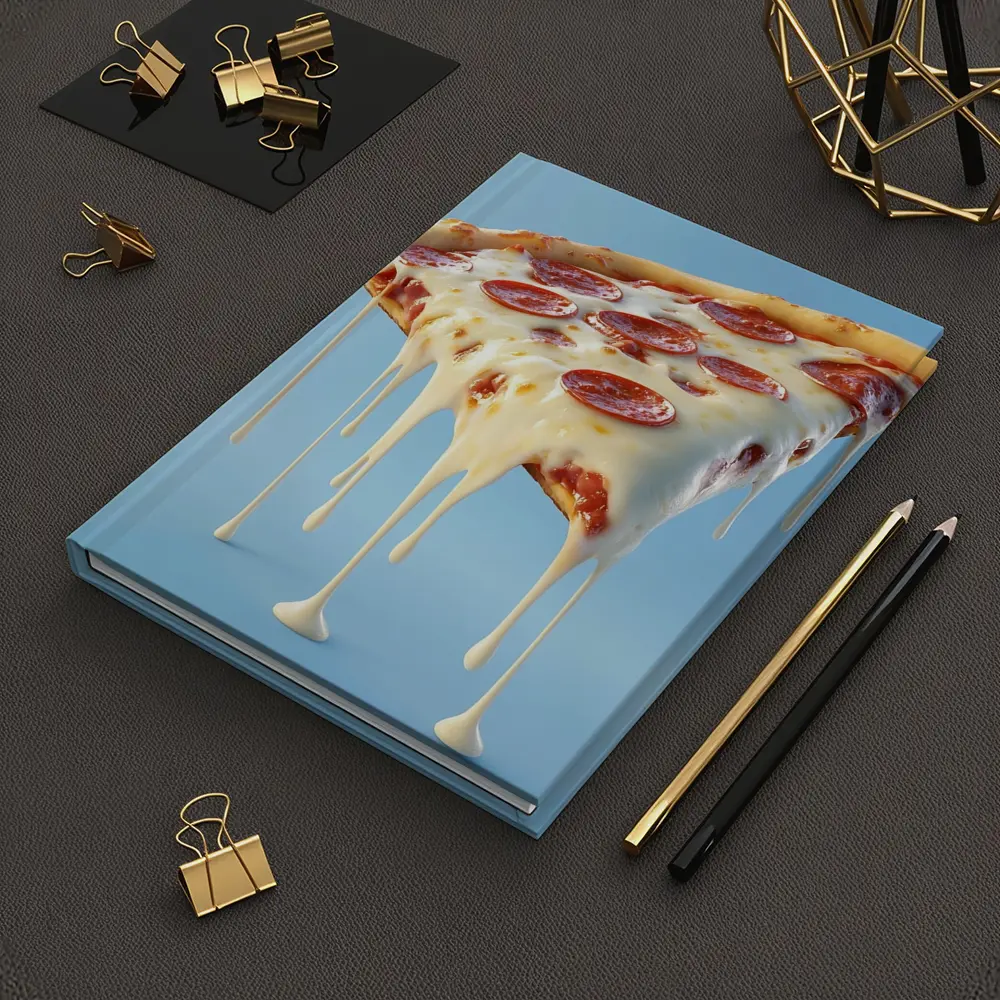 Cheesy Pepperoni Pizza Slice Blue Background – Notebooks